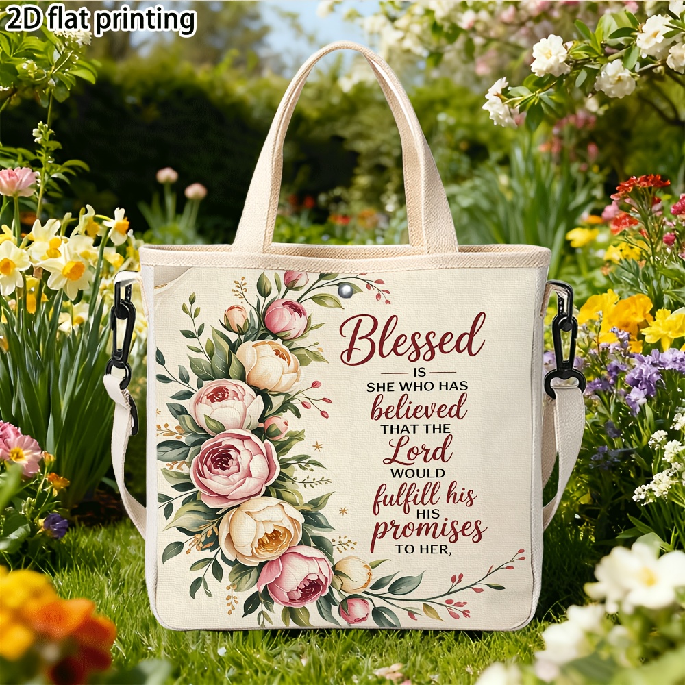 TEMU 1pc Handbag, Religious Quote Pattern Casual Outing Accessory, Handbag For Women, Travel, Shopping, Party Gift