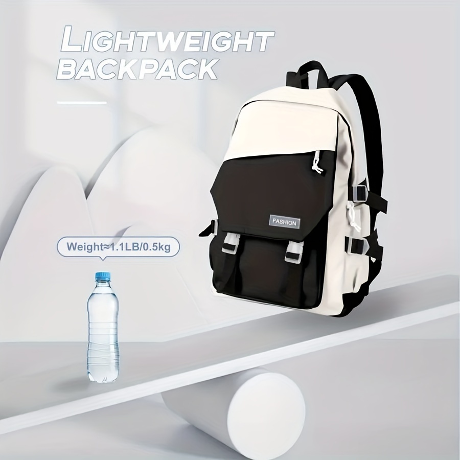 

Color Contrast Large Capacity Backpack, Preppy Waterproof Lightweight School Backpack, Travel Commuter Bag