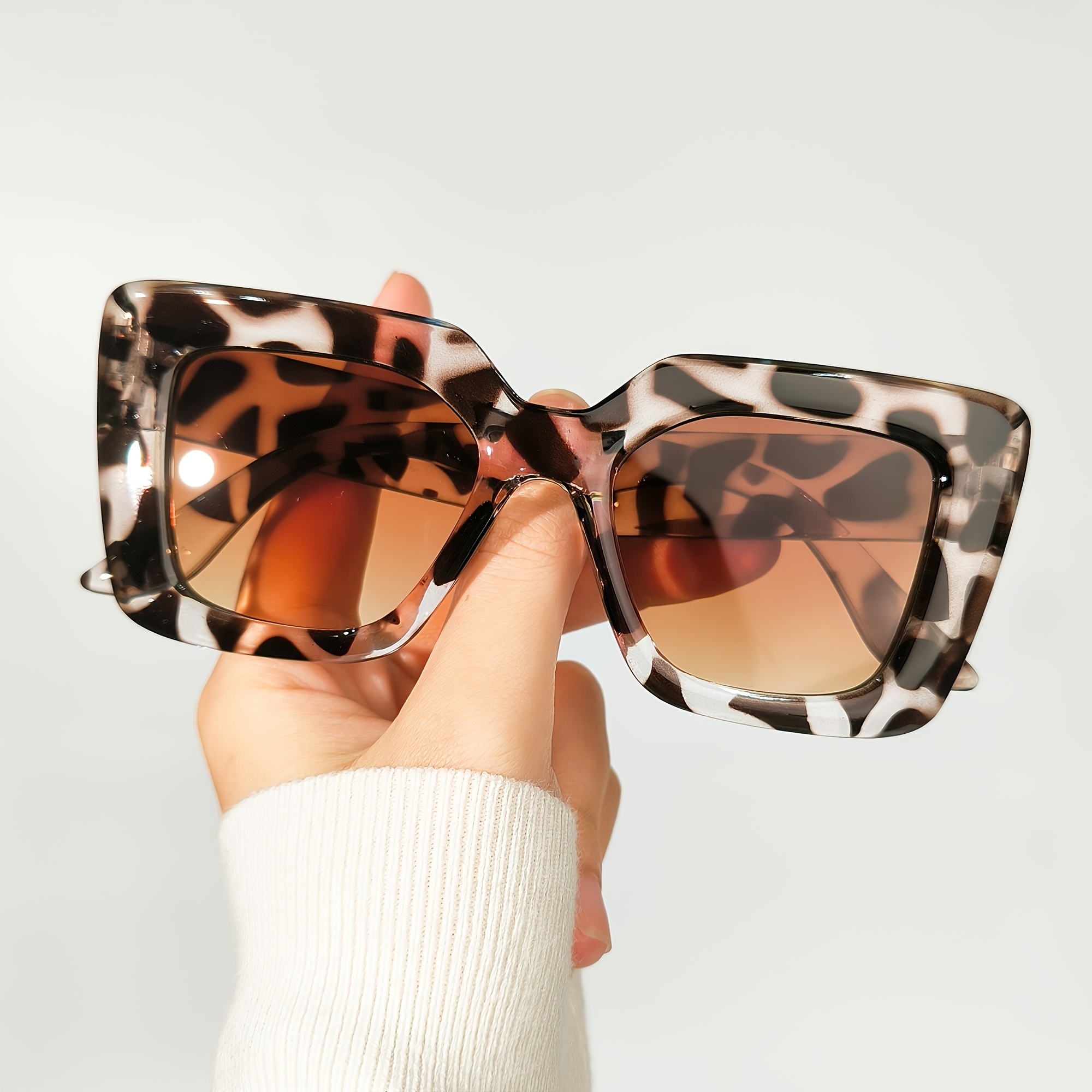 

Chic Leopard Print Oversized Fashion Glasses For Women - , Anti-reflective Pc Lenses, Beach & Travel