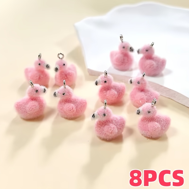 Image of 8pcs Kawaii Flocking Pink Flamingo Resin Charms 3d Miniature Animals Pendant Diy Earring Bracelet Charm Jewelry Make