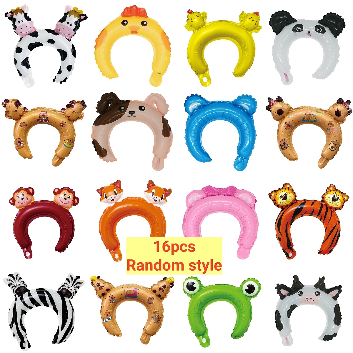 Image of 16pcs Mini Animal Headband Balloons, Toy Balloons On Head, Fun Party Decoration Balloons, Game Activity Gifts Random Pattern