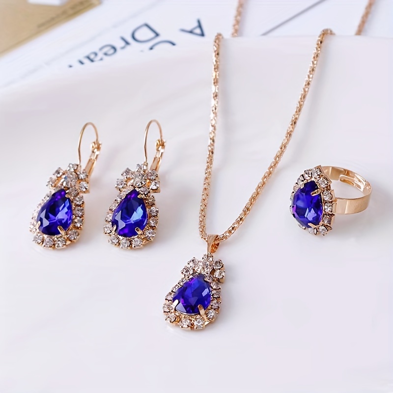 4pcs Water Drop Necklace, Earring & Ring Set for Women