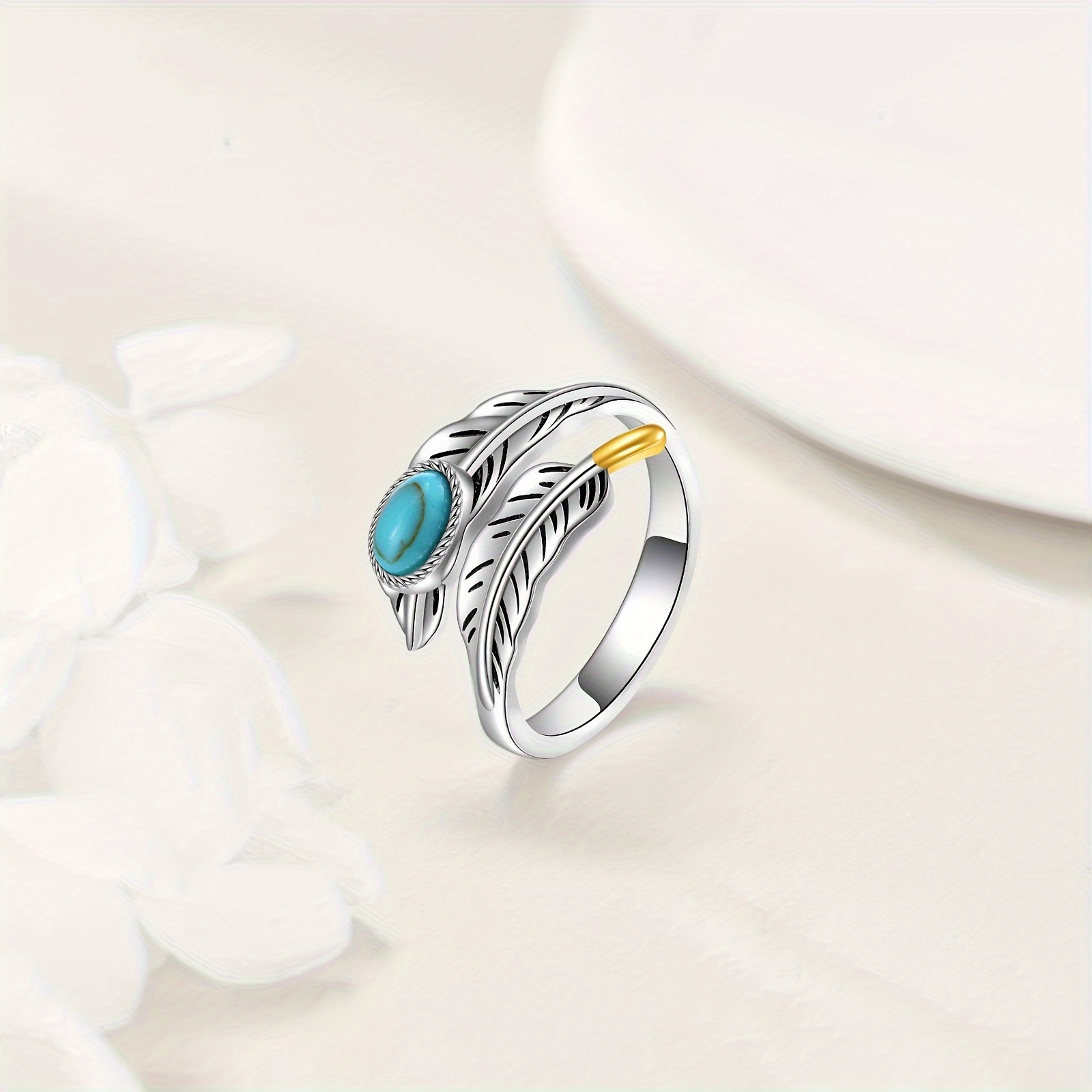 Turquoise Feather Ring Women's Sterling Silver Jewelry Gift