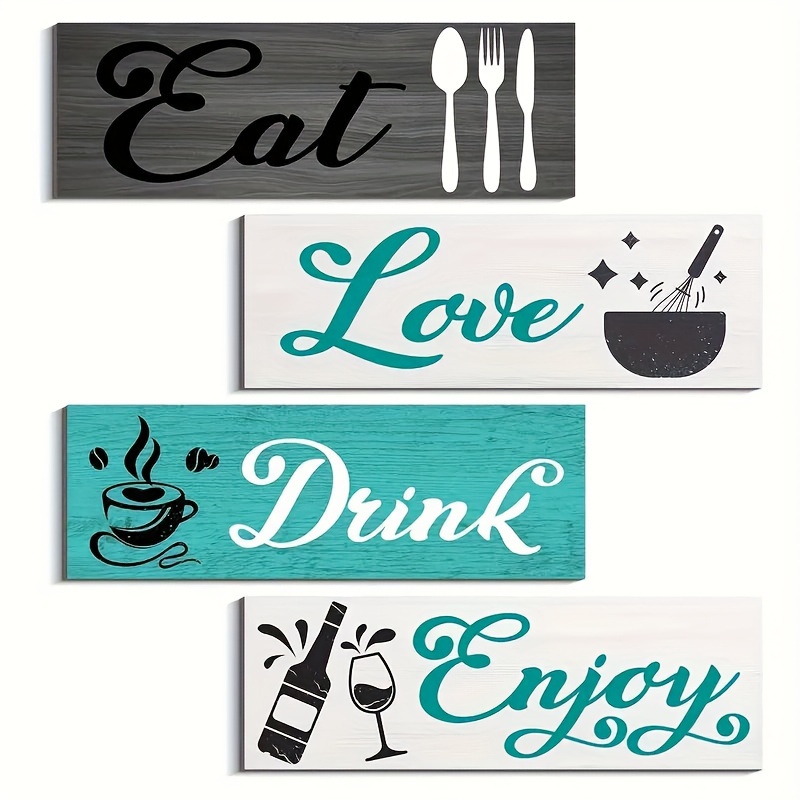 

4pcs Set Decor - 'eat, , ' Wooden Signs In & - For , Dining , And Restaurant