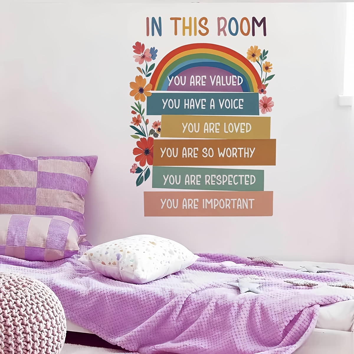 1pc of Rainbow Flower Motivational Wall Sticker, Creative Self-Adhesive, Removable, Double-Sided Visible PVC Decorative Sticker, Beautifying Decor for Living Room, Bedroom, Dining Room, Study, Bathroom, Doors, Windows, And Glass
