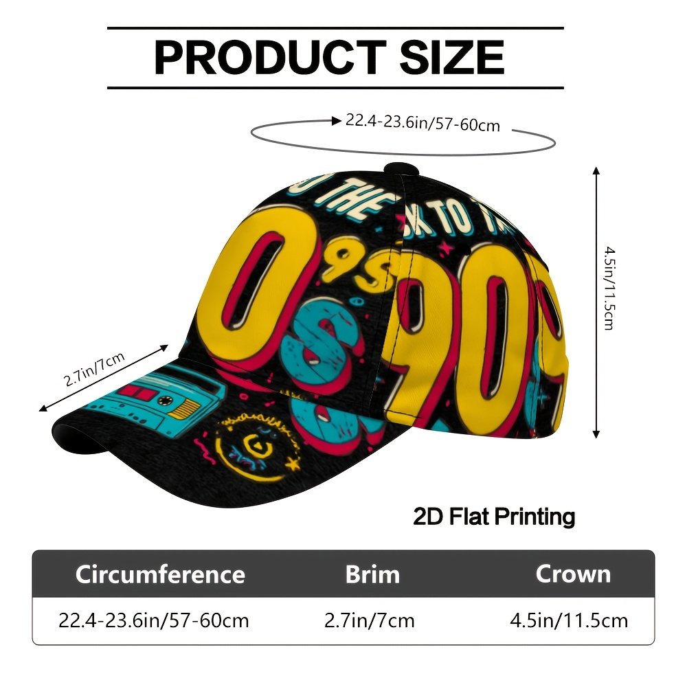 TEMU 1pc 2d Flat Printing Retro 90s Nostalgia Design - Fashionable Sports Hat, Lightweight And Adjustable Design, Unisex - Dad Hat For Casual Outdoor
