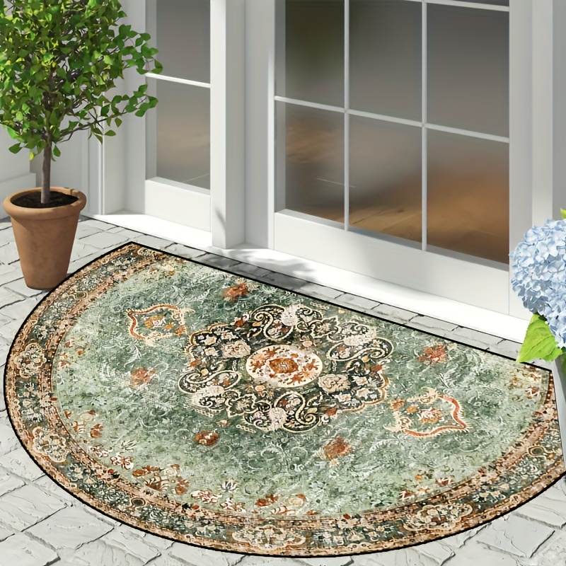 

1pc Polyester Semi-circular Doormat - Machine Washable Non-slip Indoor Entrance Mat For Bedroom, Hallway, Patio, Photo Prop Or Gift - Mandala Design - Available In Multiple Sizes