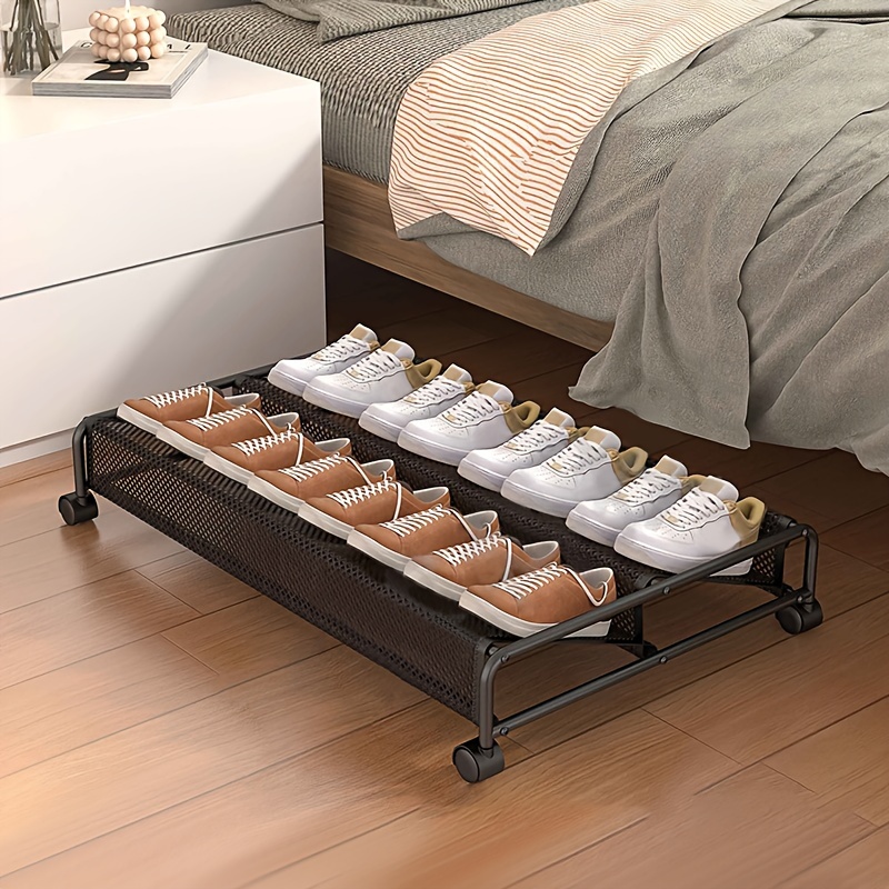 shoe organizer space saving under bed shoe rack with 360 swivel wheels   metal organizer for easy shoe storage and organization multi purpose sliding design for bedroom dorm home shoe storage organizer details 5