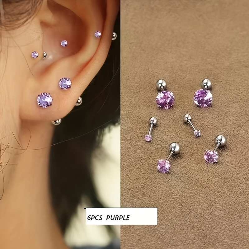 TEMU 6pcs M 4mm 5mm Purple Blue White Stainless Steel Low-allergy Screw-in Ear Bone Studs