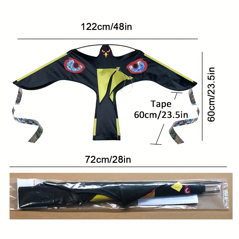 Upgraded Flying Bird Scare Eagle, 2 Reflective Ribbons, Scare / Pigeons, Protect Farms, Crops & Gardens