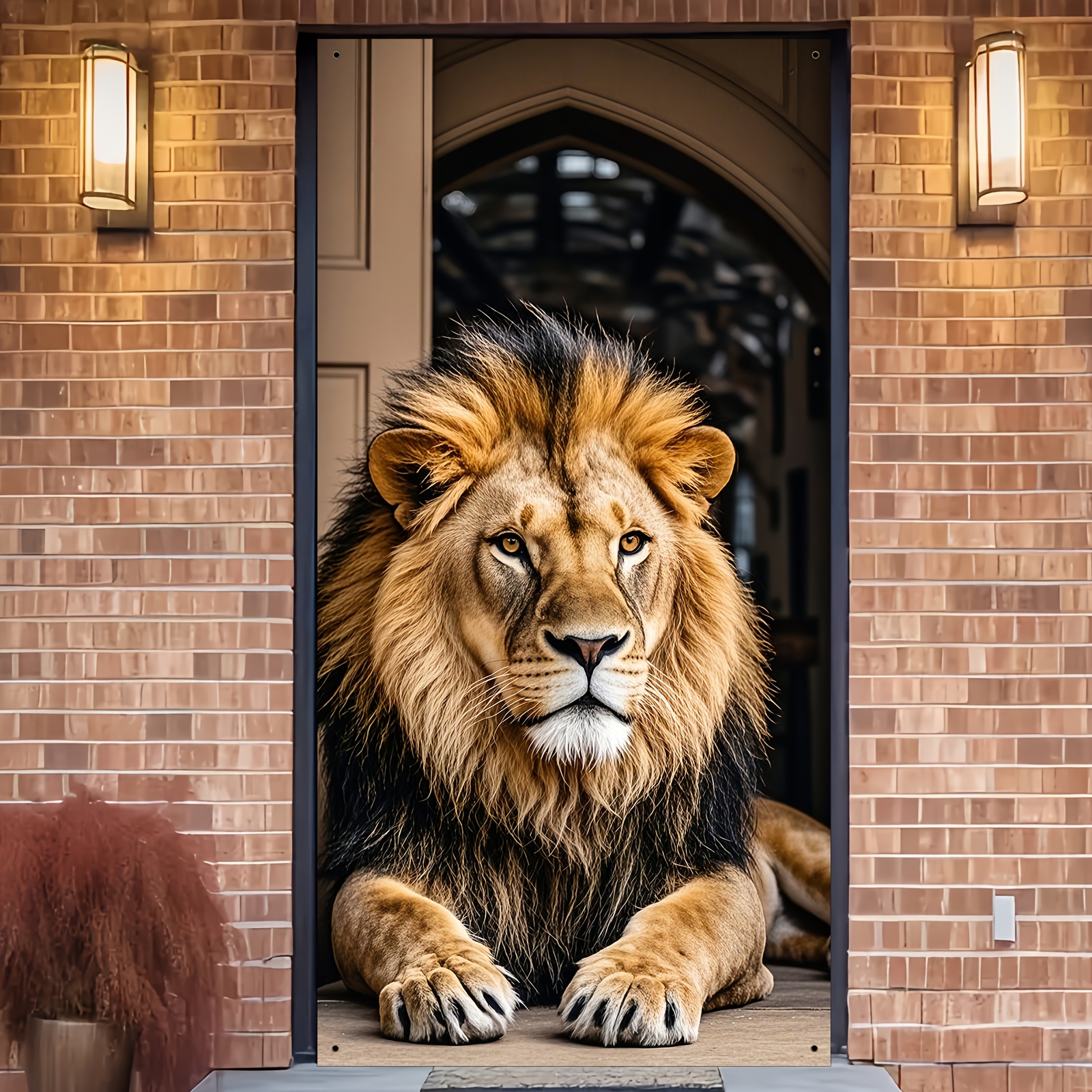 

2d Door Banner, 1pc Lion Door Frame Banner - 35x70" Polyester, No Power Required, Doors, 2d , Ideal For Seasonal Party Decorations & More