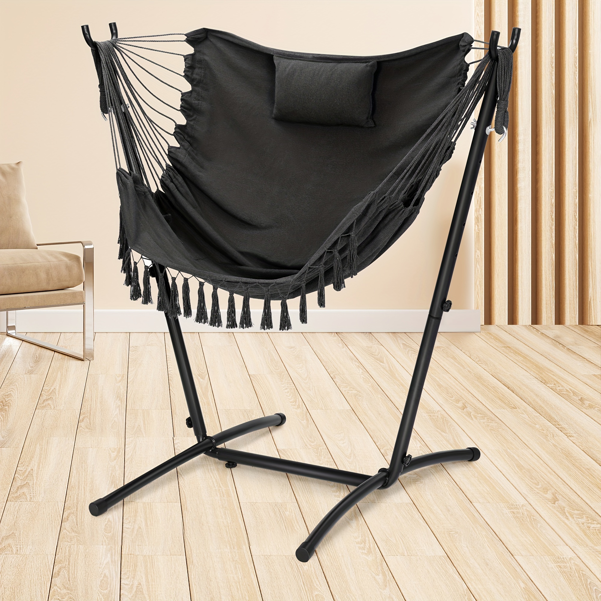 

Chair With Stand, Heavy-duty Swing Chair For Indoor & Outdoor Use, Height Adjustable Hanging Chair, Weather-resistant Powder Coated Steel, Max Capacity Of 350lbs