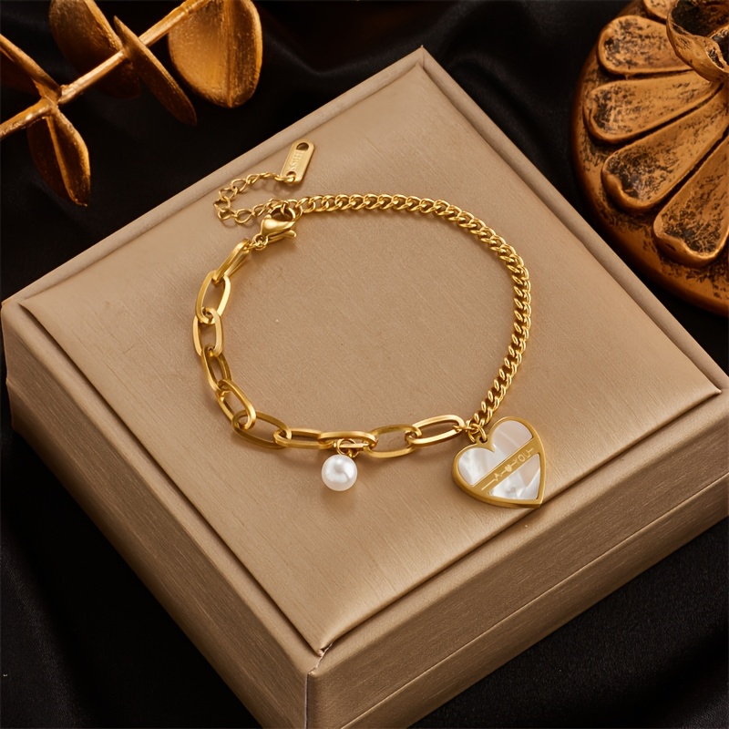 1pc Elegant And Fashionable Golden Stainless Bracelet With Light Luxury And Elegant Design Suitable For Men And Women As Gifts And Daily Wear