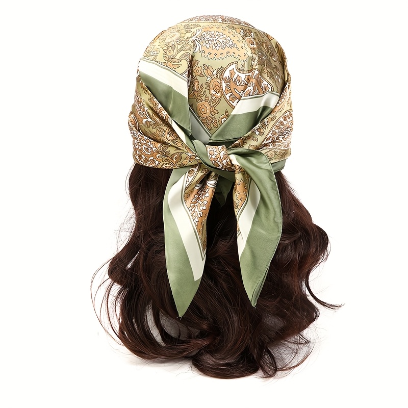 Image of Elegant Green Paisley Printed Women' Scarf - Retro Style, Soft Polyester Material, Suitable For Casual Wear, Hand Wash Or , Polyester Headscarf, Ideal For Casual And Gifting