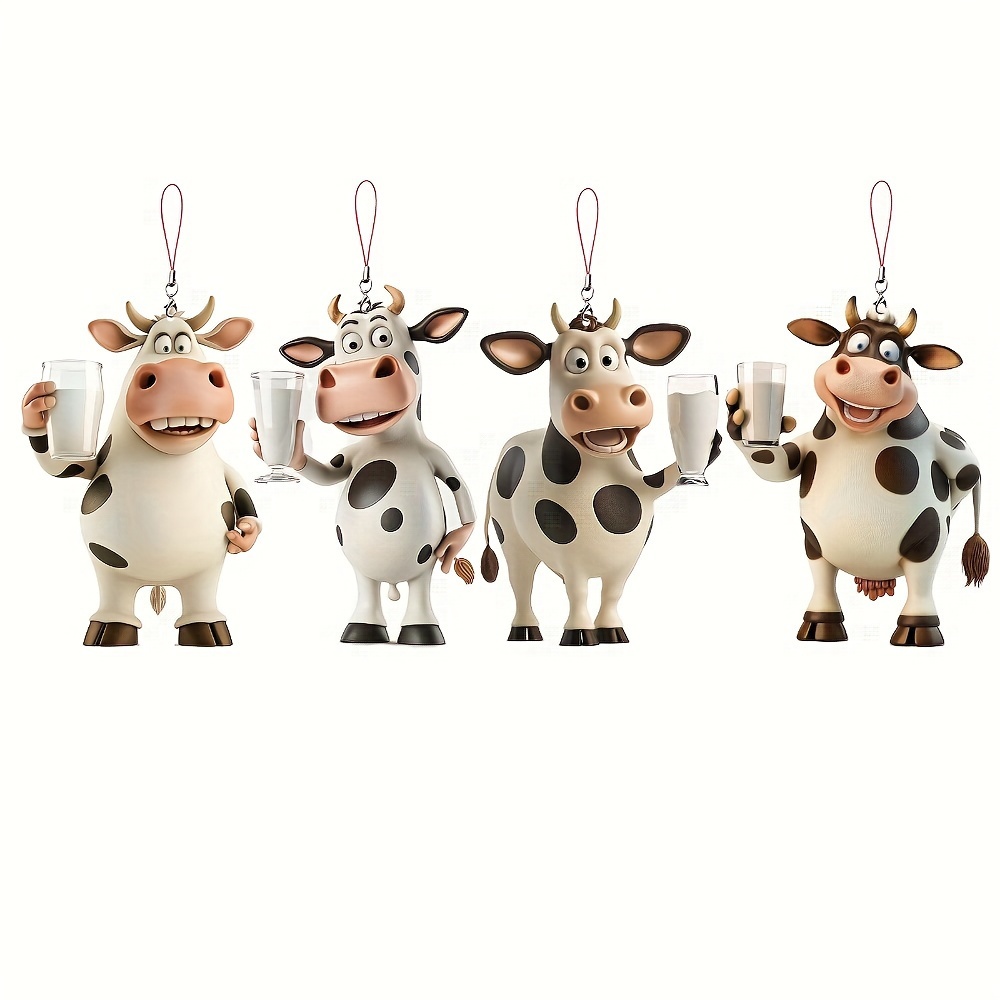 

Set Of 4 Acrylic Milk Cow Hanging Ornaments - Cute Cartoon Holiday Party Decor, Christmas Tree Charms, Modern Home Decorations, Gift-ready With Hanging Ropes, Electricity-free