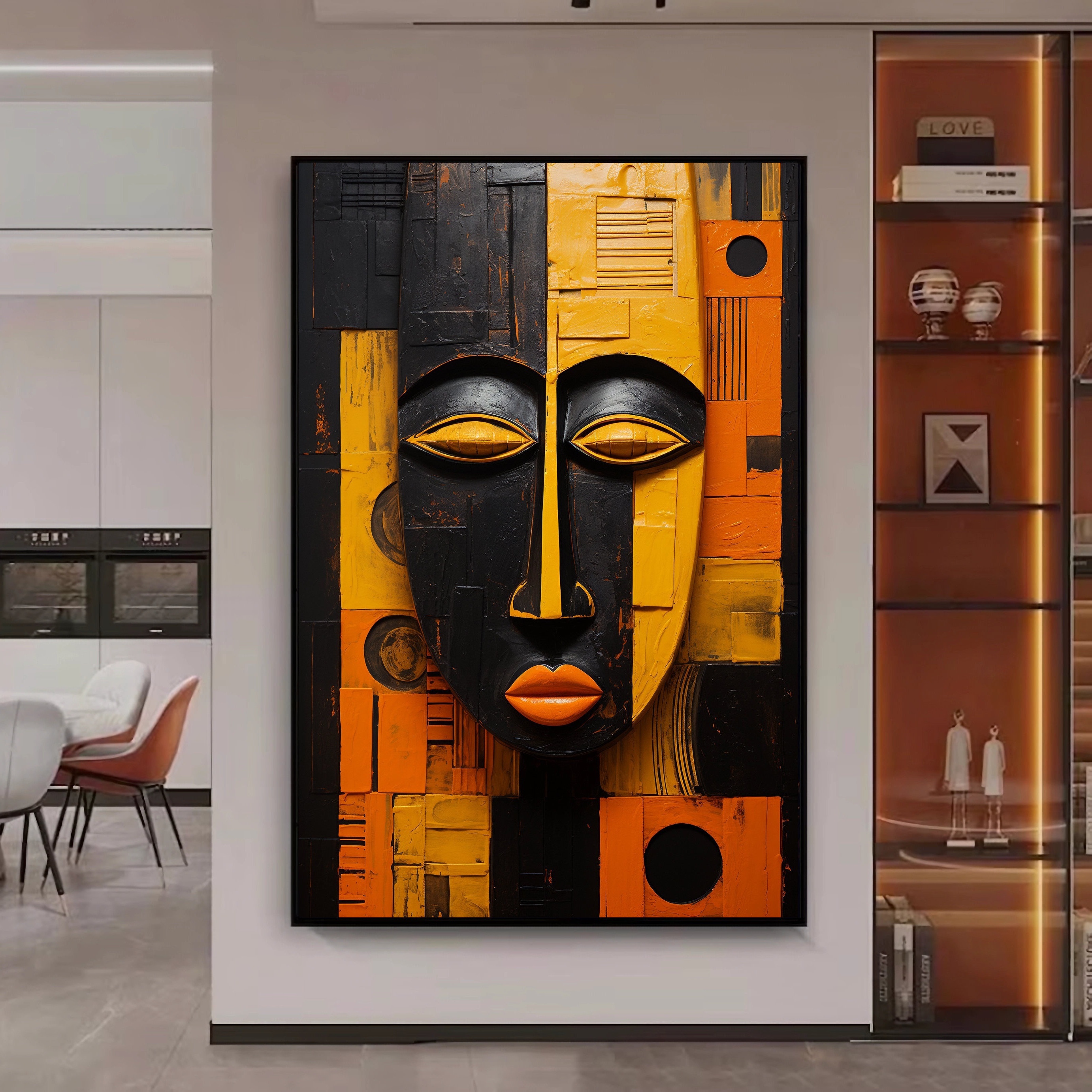 

African Tribal Masks Canvas Wall Art - Frameless Modern Art Print, Versatile Canvas Poster For Living Room And Bedroom Decor, Contemporary Ethnic Artwork Without Frame (1 Pc, 80x120cm)