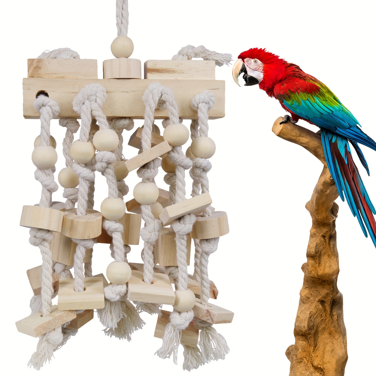 1pc chew toy for large parrots colorful bead rope bird enrichment activity cage hanging mental stimulation toy for macaws cockatiels african  