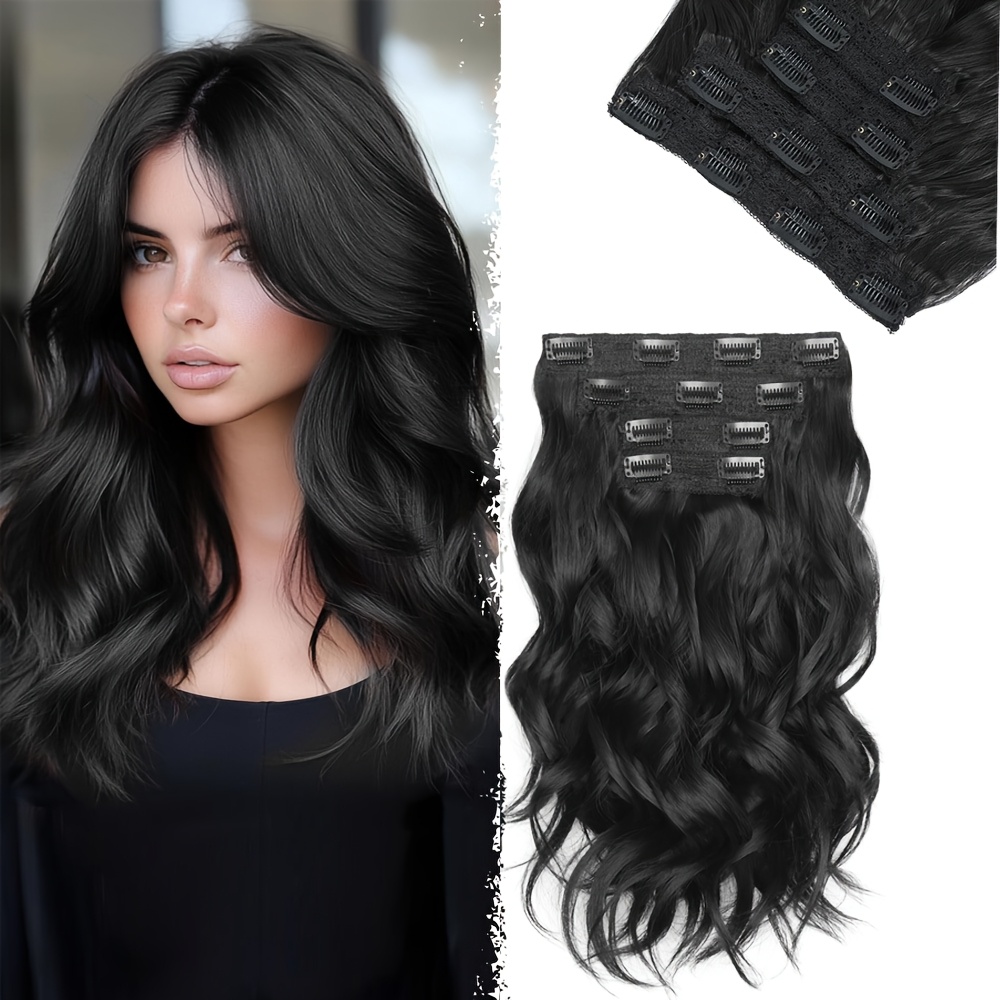 4pcs   clip in hair extensions for women - short curly wave with invisible lace weft,   synthetic hairpieces for daily & party use, all   details 0