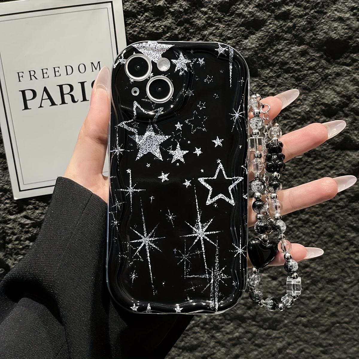 TEMU Phone Case: Fashionable Star Pattern Shockproof Phone Case With , Tpu Protective Cover With Lanyard Chain, Compatible With Iphone