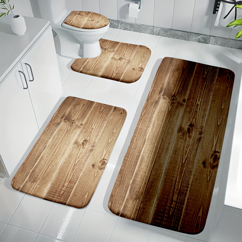 TEMU 4pcs Carpet Set, Flannel Material, Wood Grain Background Pattern Printing, Very Suitable For Home Use, Enhance Bathroom Experience, Soft Shower