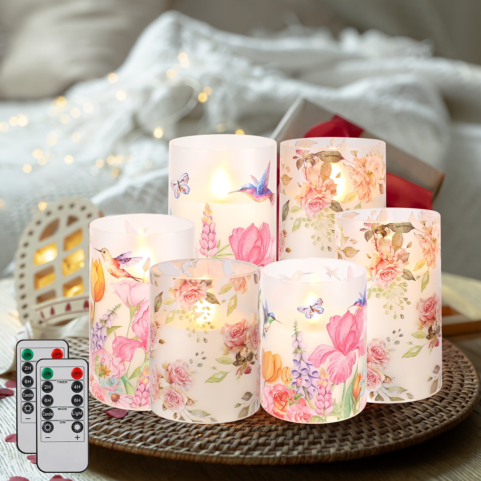 TEMU 6pcs Pink Flameless Candle Lights With Remote Control And Timer, Flower Flickering Plastic Candle Lights, Decorative Battery Led Pillar Candles
