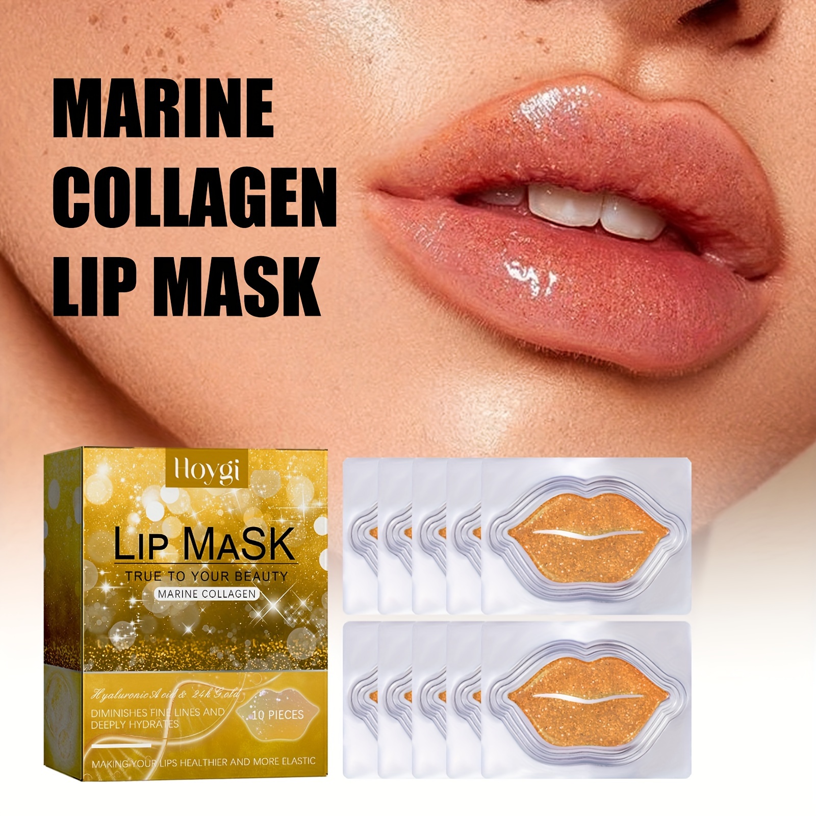 

10pcs 24k Golden Moisturizing Lip Mask, Hydrating And Nourishing The Lips, Moisturizing And Tender Red Lip Mask