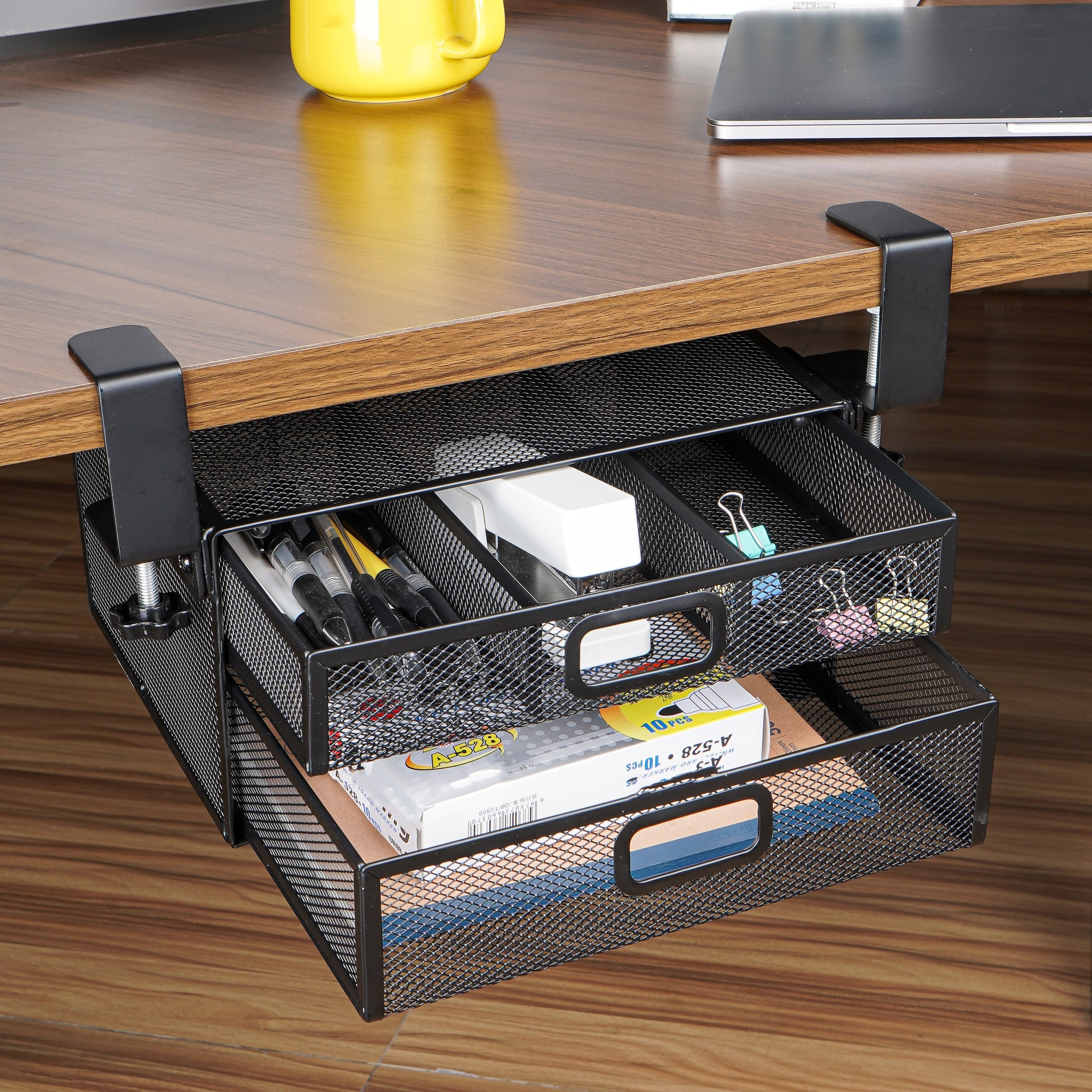 

1pc Under Desk Drawer Organizer, No-drill Pull-out Storage, Modern Metal Under Table Drawer For Home And Office, Dust-proof Mesh Desk Drawer Basket, Black