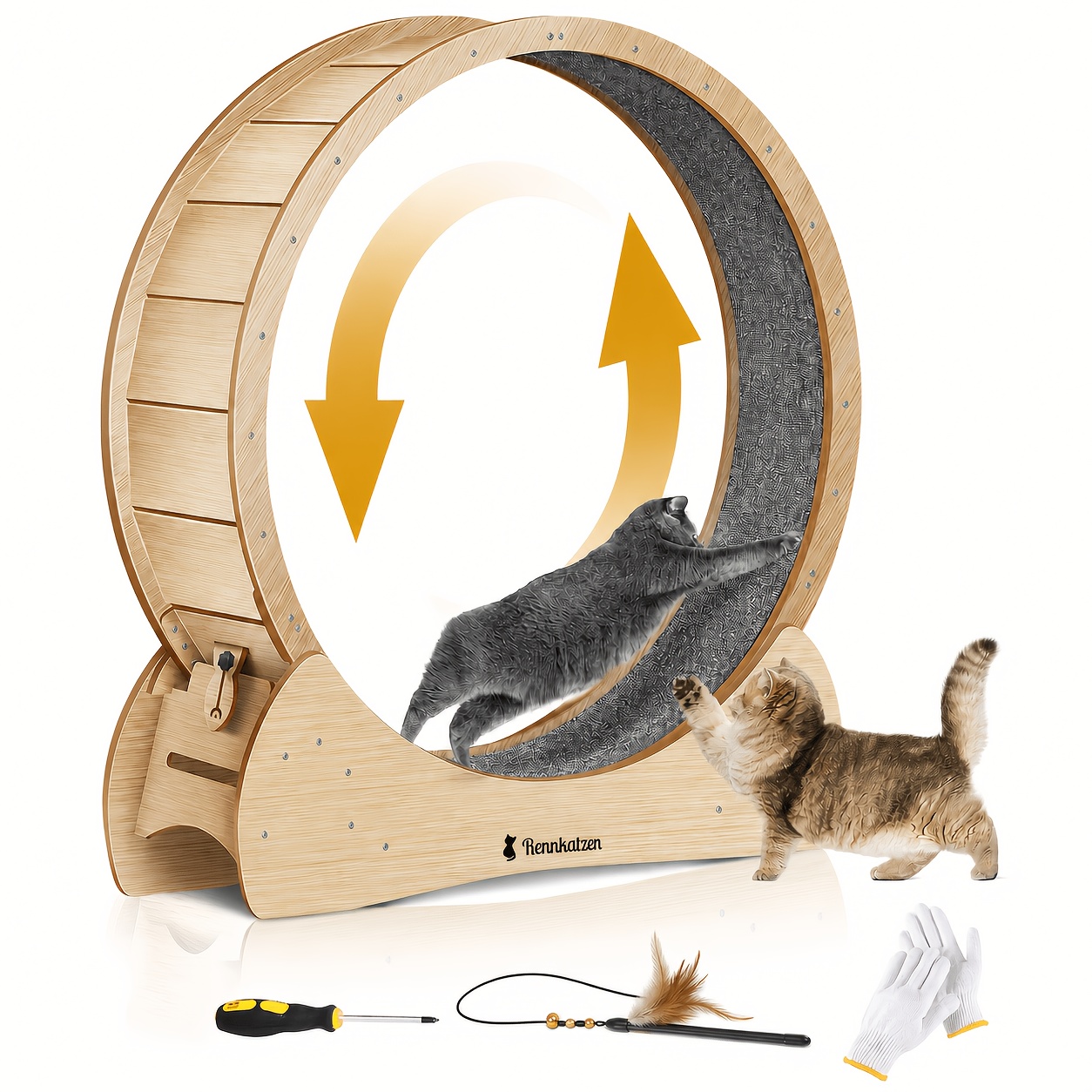 Image of 135cm Wooden Activity Wheel For Indoor Cats, Large Pet Running Wheel With Smooth Silent Glide, Stable Exercise Equipment For Daily Fitness, Multi-colour Options