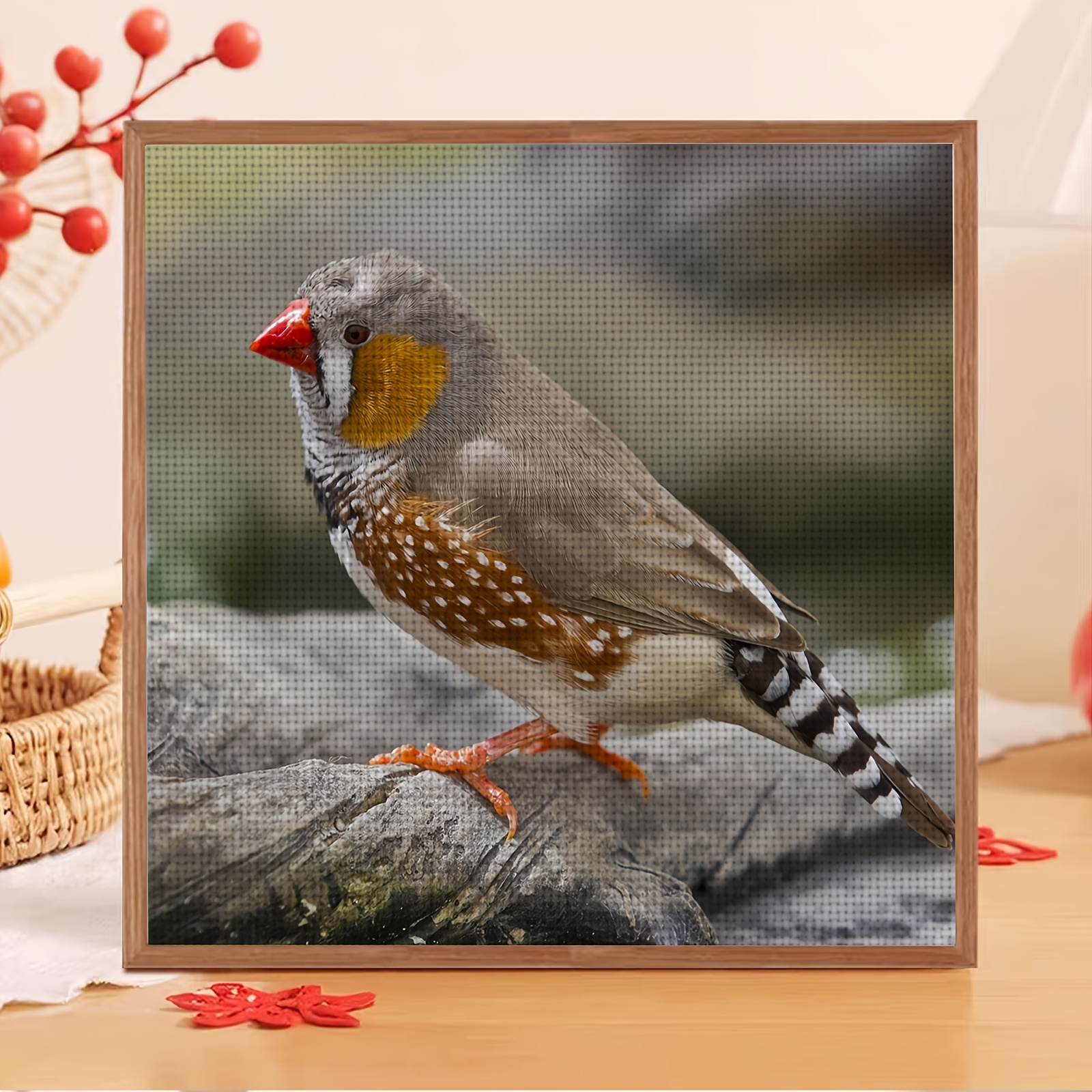 11CT Printed Cross-Stitch Kit, 'Pearl Bird on a Branch', Suitable for Beginners
