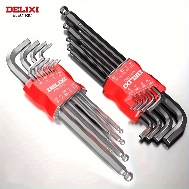 

Delixi Electric Hex Key Wrench Set, Multifunctional Allen Key Set With Universal Torque, Durable Metal Construction For Motorcycle, Bicycle, Automotive, And Home Maintenance Repair - Metric