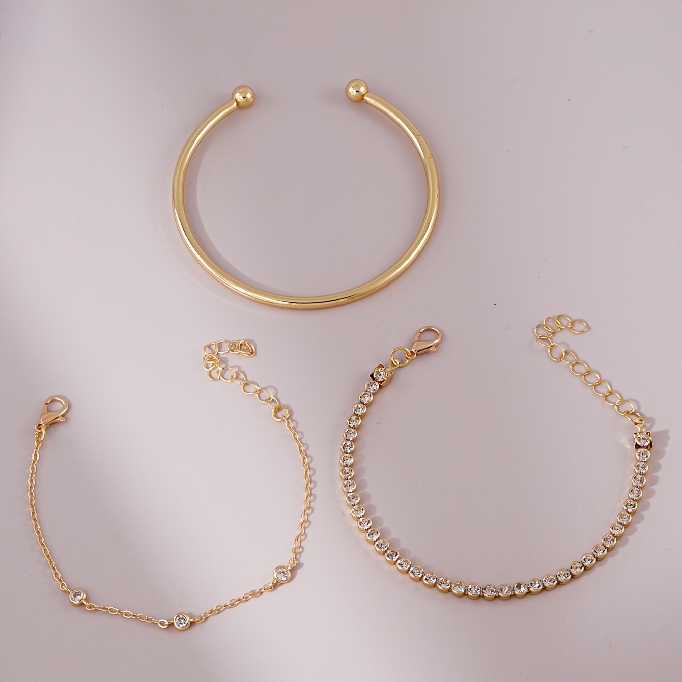 TEMU Ensemble de 3 bracelets tendance, bracelet chaîne épissée minimaliste à coups de pied de foot avec multiples pierres en synthétique, adapté pour