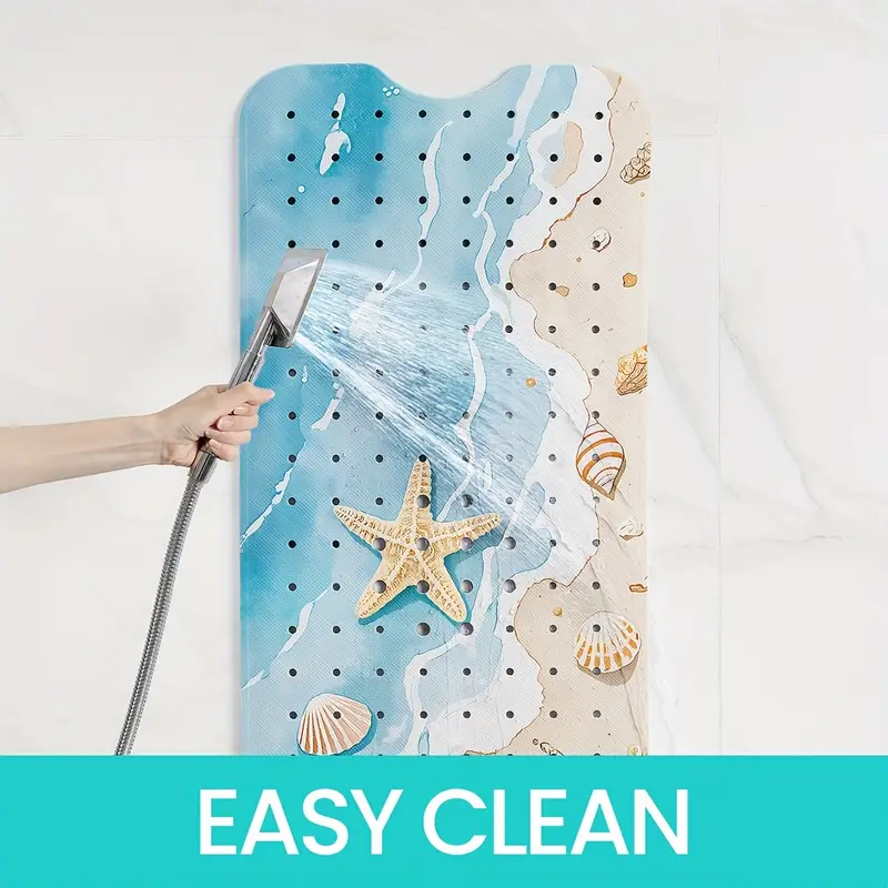 1pc beach print non slip shower mat pvc bath mat with ocean waves seashells design blue white bathroom bathtub and shower safety bathtub mat Product details 6