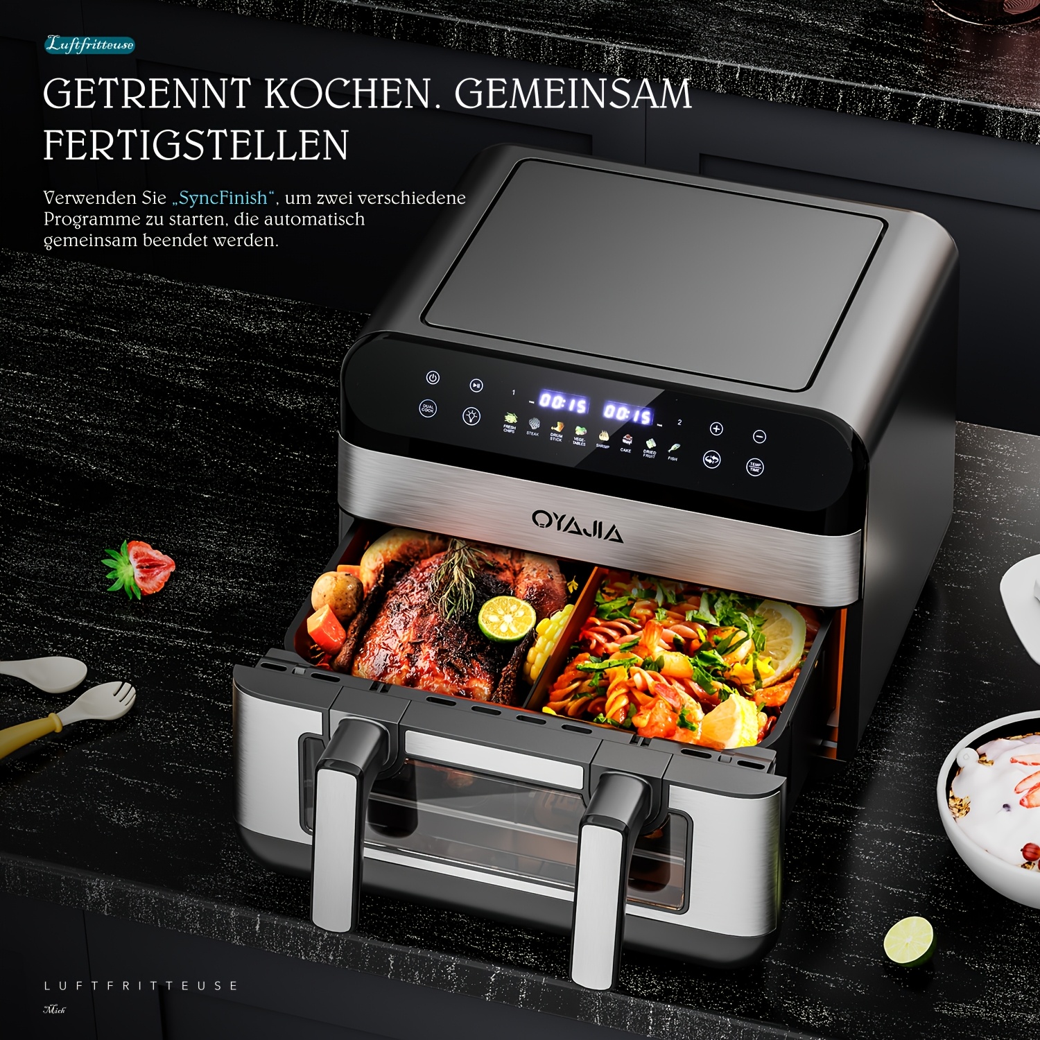 10L Dubbele Deur Airfryer met Gesplitste Kookfunctie 5L + 5L