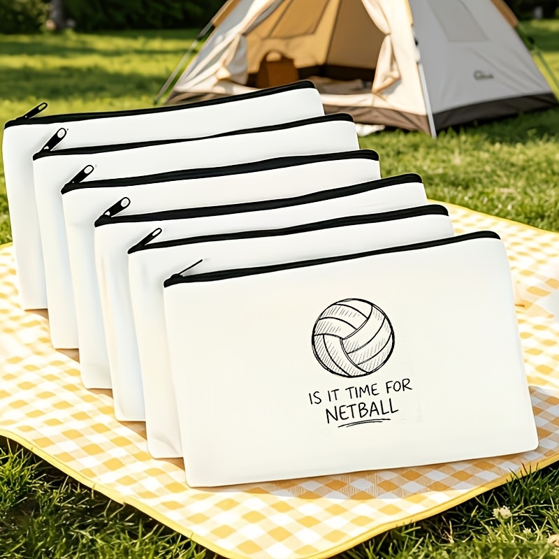 TEMU 6pcs Black And White Sketch No-obstruction Basketball Patterns, With Time For Netball Illustration Storage Bag, Women's Basketball Enthusiasts,