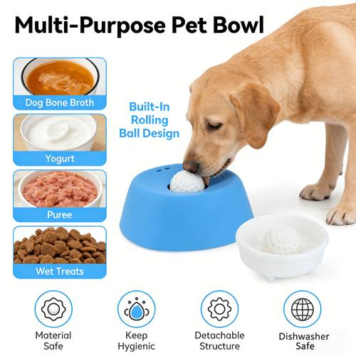 built in rolling ball dog bowl slow feeding liquid treat dispenser for pet cognitive enrichment anti choking detachable dishwasher safe ideal for wet food yogurt bone