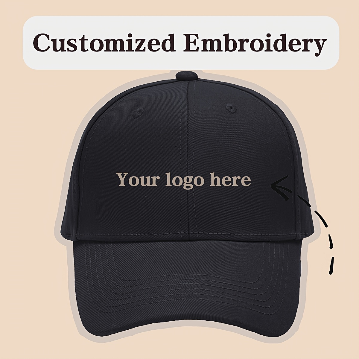 TEMU Customizable Logo Baseball - Adjustable Unisex Embroidered Hat, Lightweight Breathable Fabric For Casual & Formal Wear, Personalized Design For