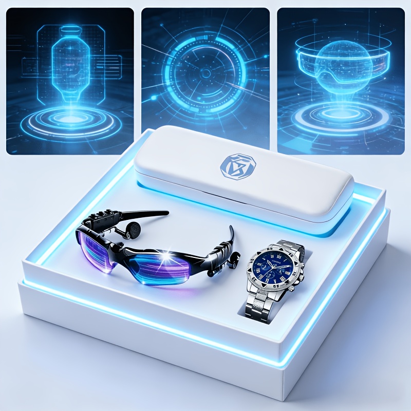 TEMU 2026 New Smart Ai Translation Glasses + Advanced Watch, Bracelet, Ring, Necklace Set, High-version Ai Smart Wireless Fashion Glasses, Assistant