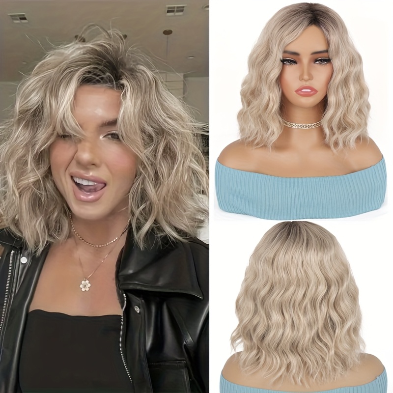 Ombre Blonde Curly Blonde Synthetic Wig Super Cute Medium Curly