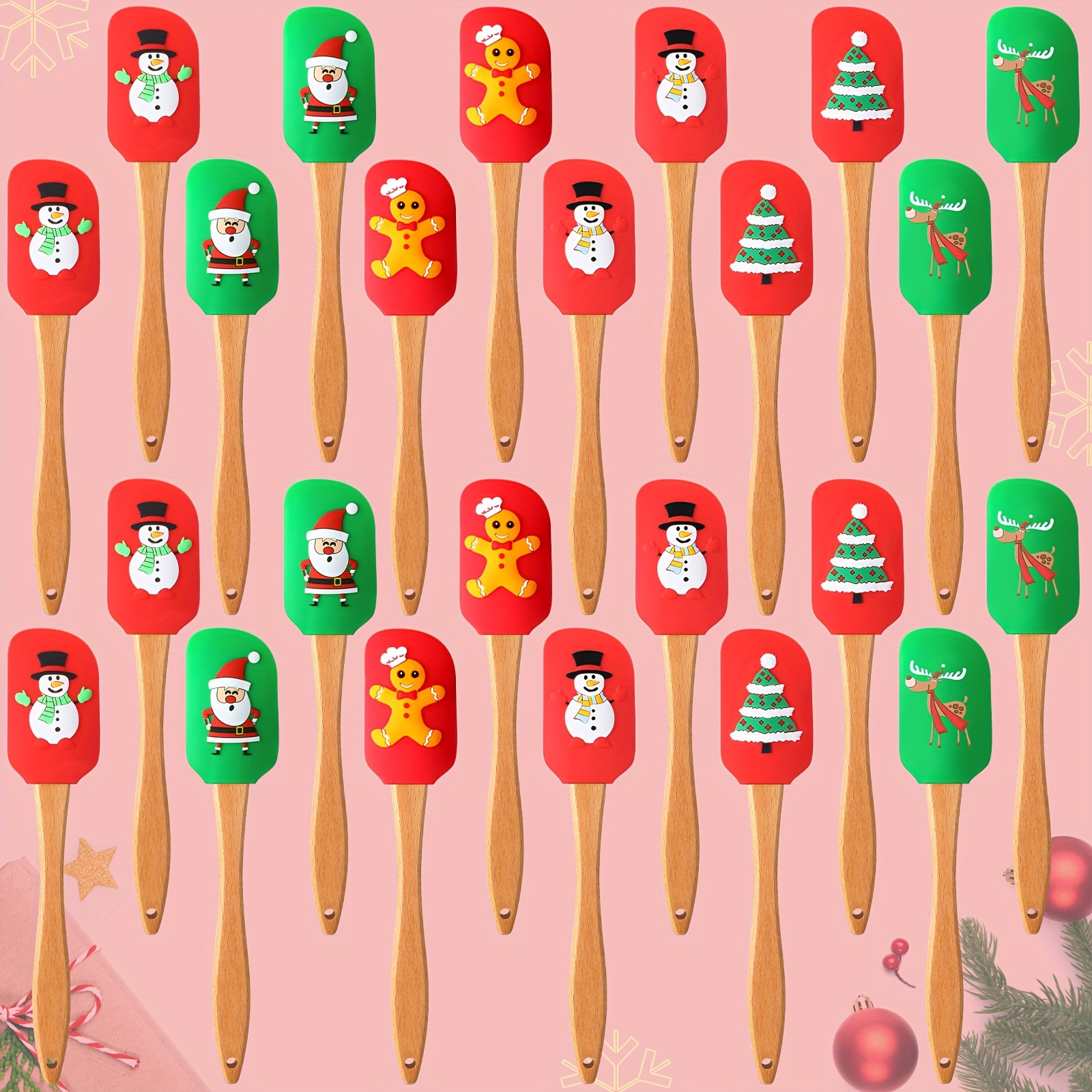 

24 Pcs Christmas Silicone Spatula Christmas Spatula Set Christmas Kitchen Utensils With Wooden Handle Christmas Cake Decorating Spatula For Cooking Baking Stir Butter Cream