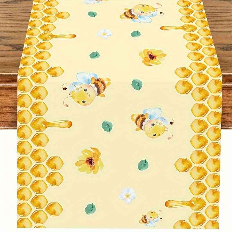 

1pc,bee Table Runner,yellow Flower And Pattern Table Flag, Party Decoration,home Dining Table Decor,anniversary,wedding,baby Shower Party Desktop Decoration,1st Birthday Party Supplies