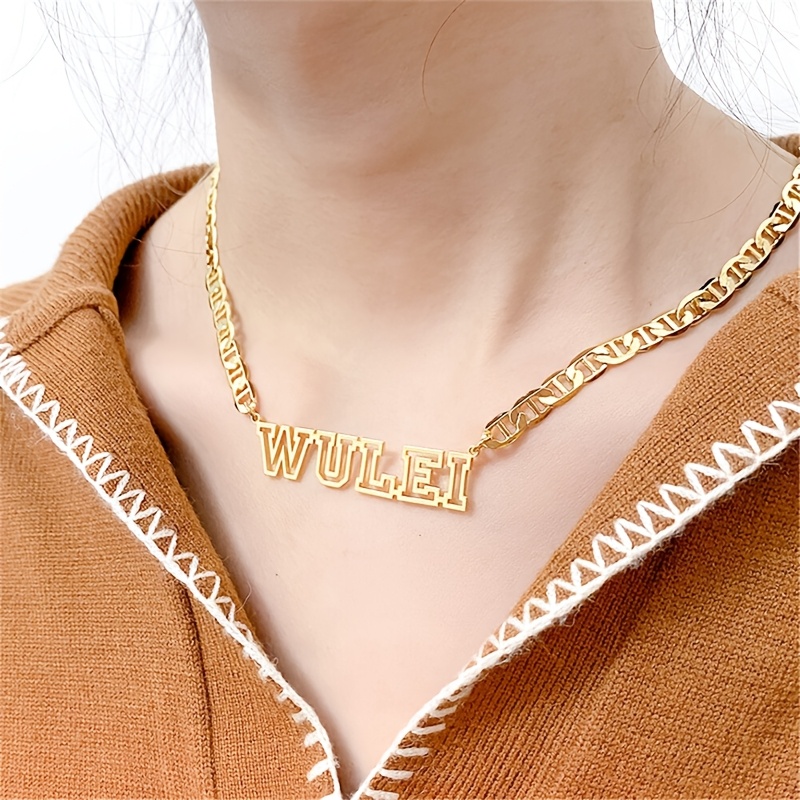 

1 Set Sexy 18k Golden Plated Stainless Steel Jewelry, Custom Hollow Name Necklace And 7cm Hoop Earrings, Personalized Wulei Lettering, Wedding Banquet Gift, Valentine's Day Accessory