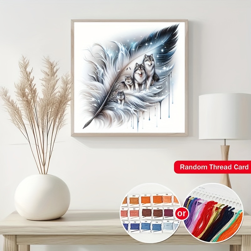 TEMU 1 Parure Nouveau Style - Kit de Point de Croix Broderie Loup en sur de Neige Plumé, Art de Tissage de Fils à Faire Soi-Même, Loisirs Créatifs à
