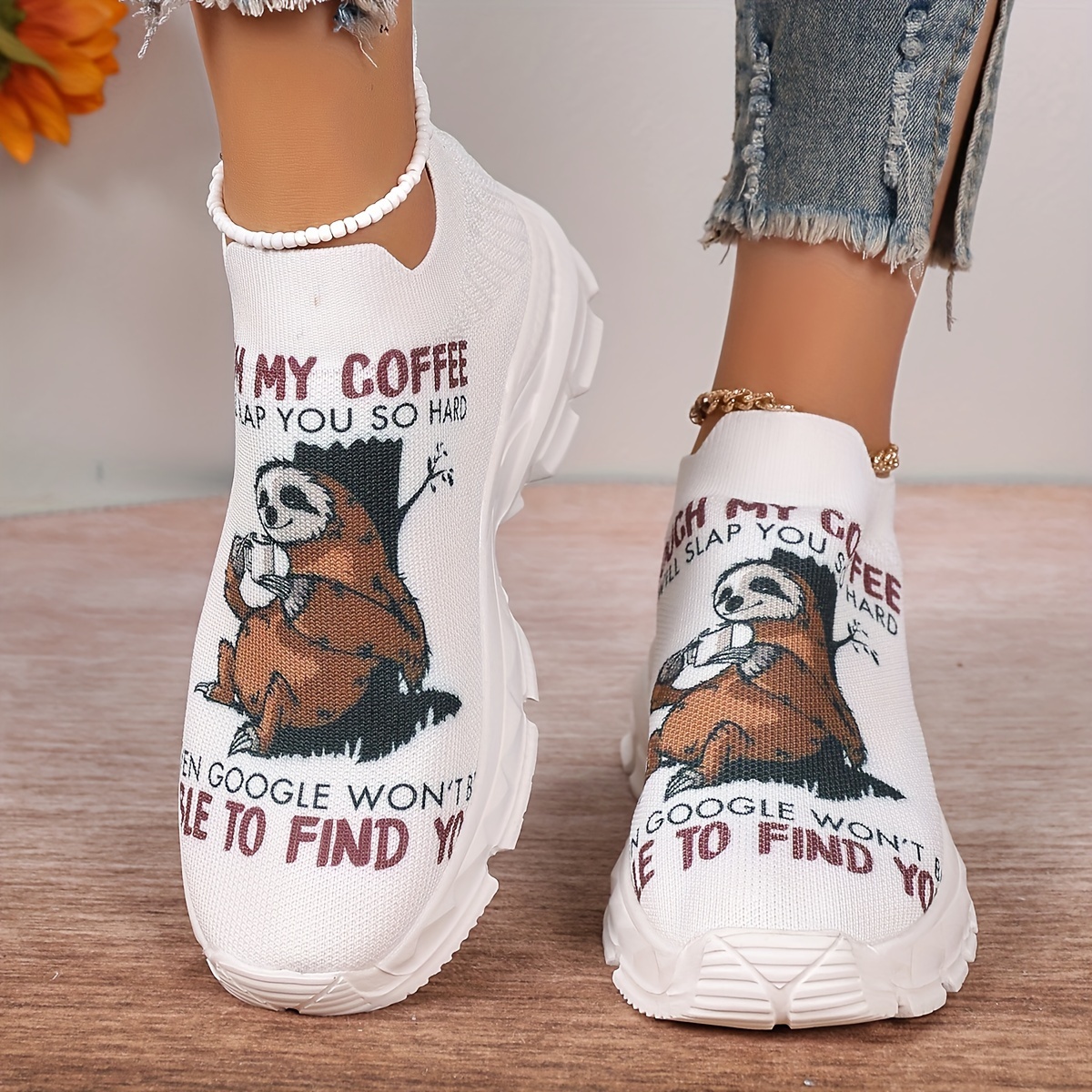 

Slip-on Lightweight Casual Sneakers For Women, Low Top Cartoon Sloth Print, Breathable Fabric Upper And Lining, Comfort Eva Sole, Fashion Shoes - Production Area