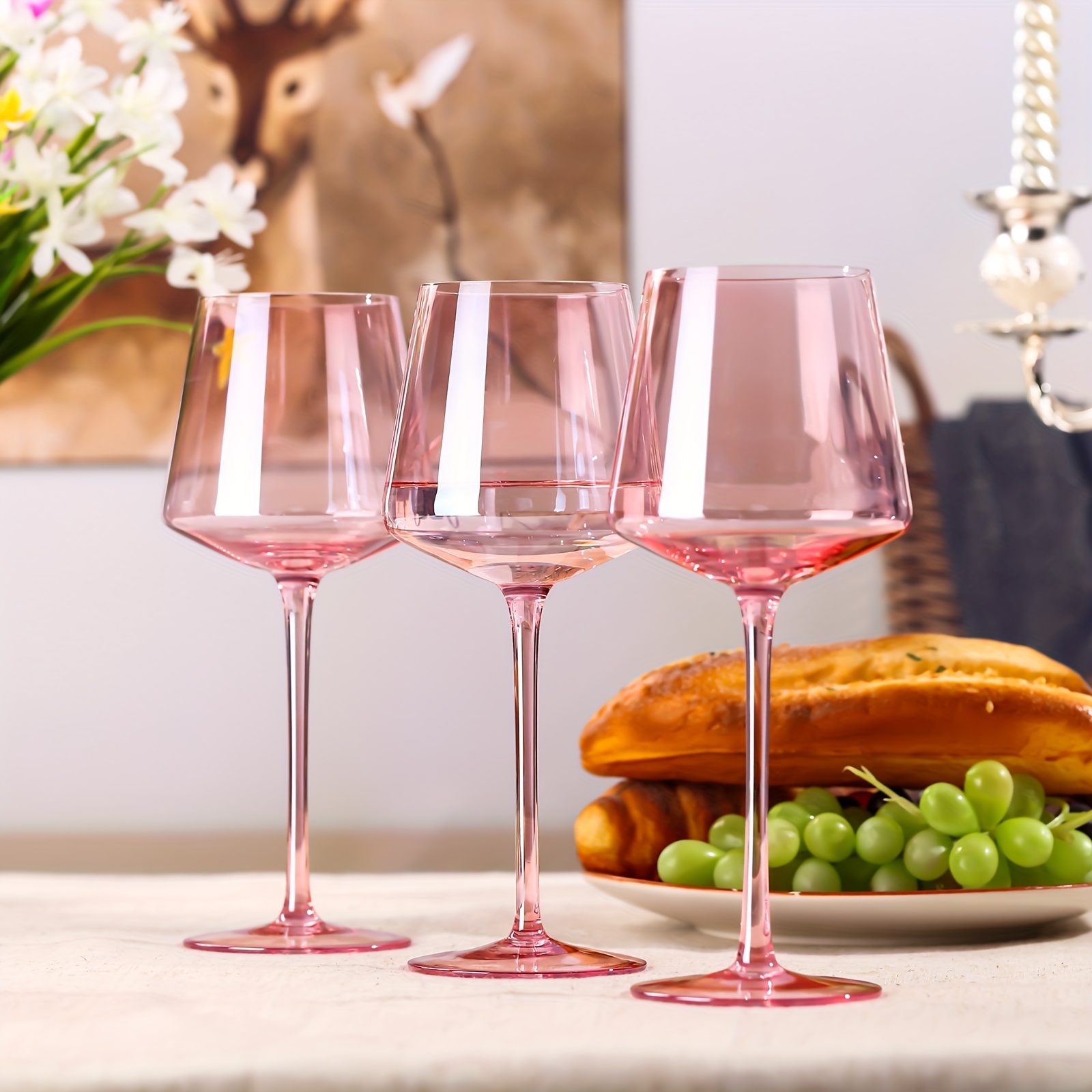 GLAZVIA Pink Wine Glasses Set Of 6-12oz Pink Stemmed Wine Glass