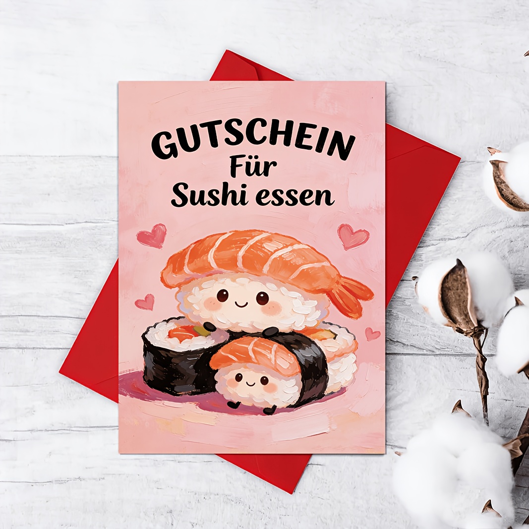A Fun German Greeting Card | Cute Anthropomorphic Sushi Card | Gift For Food Lovers, Suitable For / / Colleagues | Birthday, Date. The Feeling Of Companionship Of "eating Sushi ", The Paper Is Thick