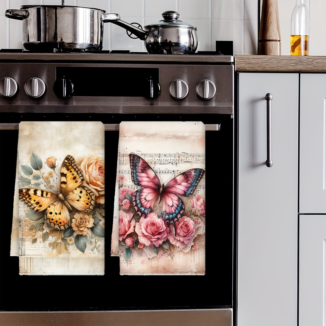 

2pcs Vintage & Floral Kitchen Towels - Ultra Absorbent Microfiber, Quick Dry Dish Cloths For Home, Weddings, Parties, 18x28 Inches