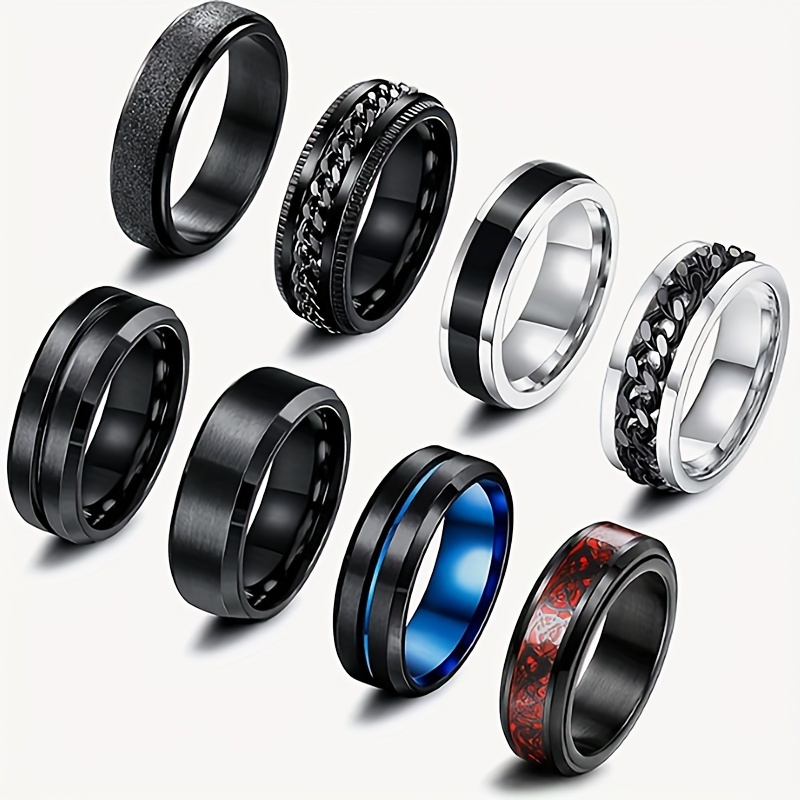 TEMU 8pcs Men' Steel Set - , Rotating Rings, & Bands, 7-13