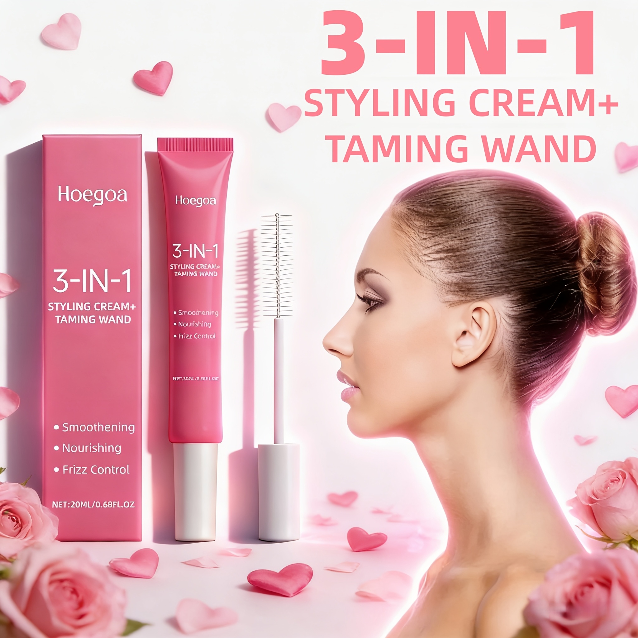 3in 1 Styling Cream With Brush Applicator, Instant , & - 20ml Portable Hair Styling Stick With Cactus& Oil For Smooth, Hydrated Hair