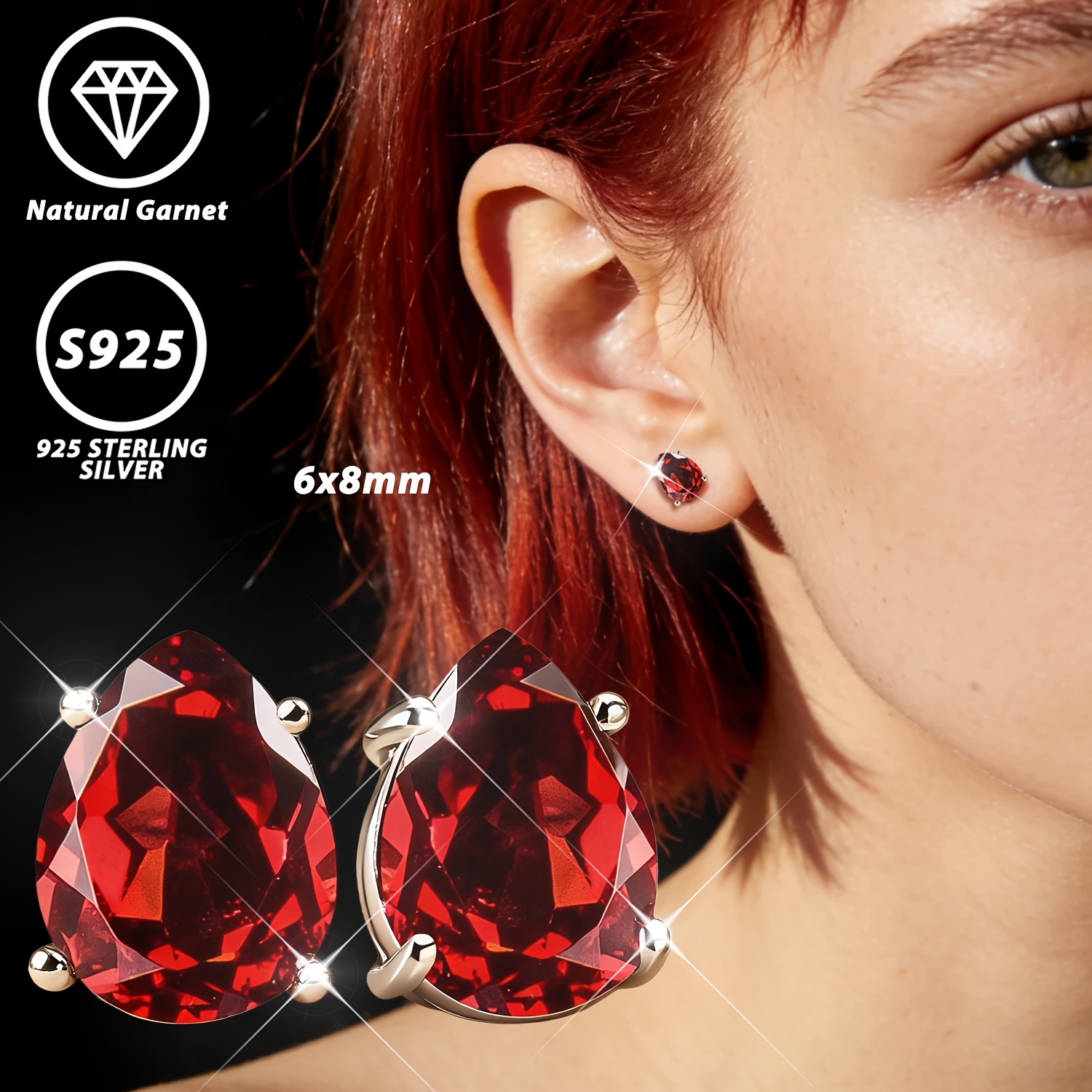 Pear Brilliant-Cut Natural Garnet S925 Silver Earrings