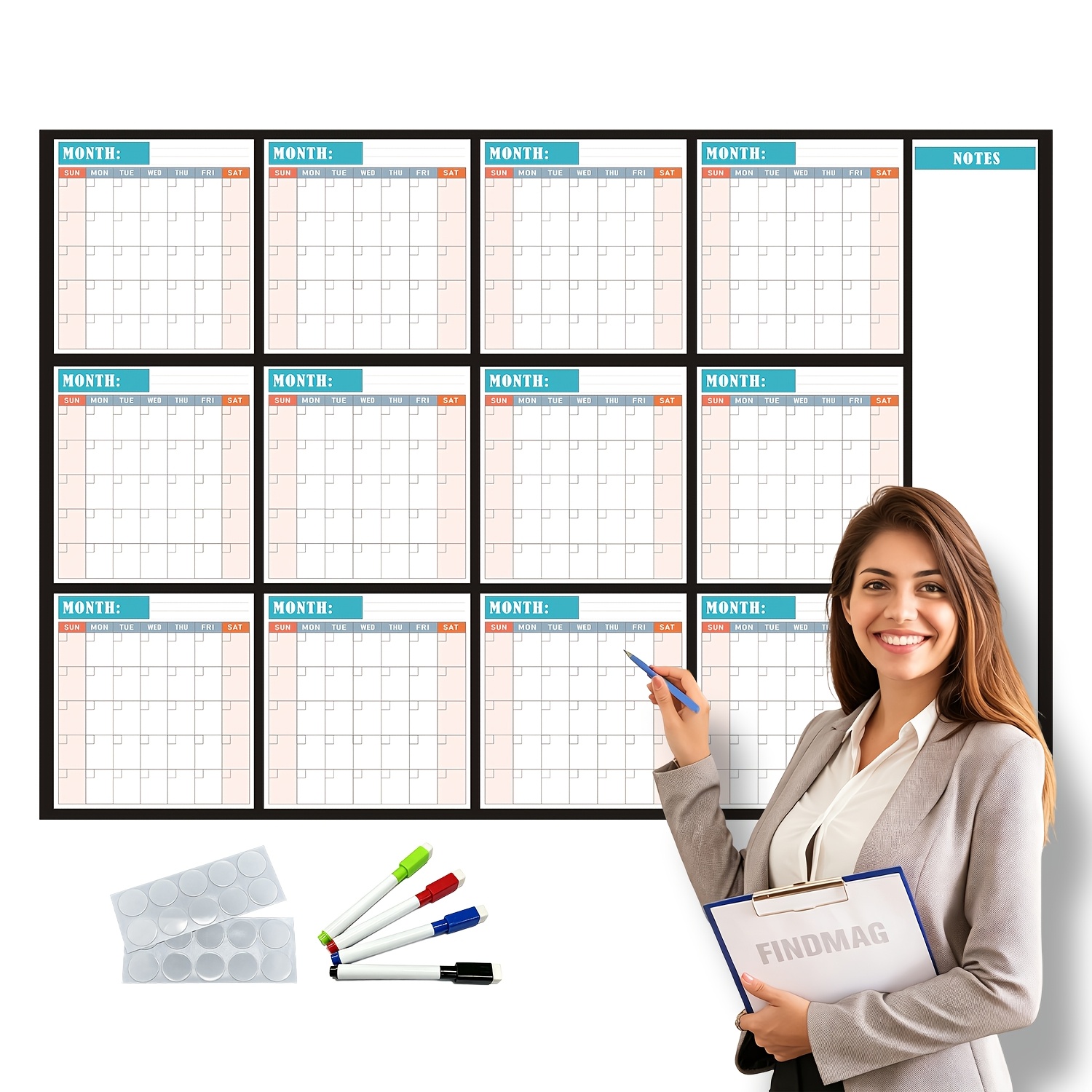TEMU Extra Large Dry Erase Undated Wall Calendar, 2027 New Reusable Annual/monthly Planner, Weekly Time Management Log, 50*34 Inches, Includes 4